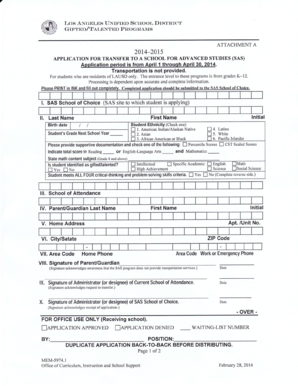 Application for Transfer to a School for Advanced Studies