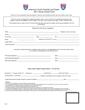 American Youth Football and Cheer Home School Form