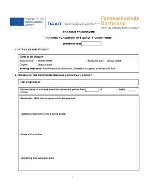 Erasmus Programme Training Agreement and Quality Commitment