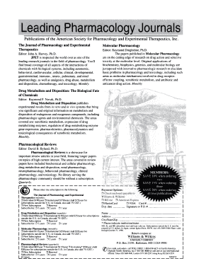 Pharmacology Journal Subscription Form
