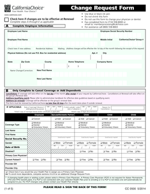 CaliforniaChoice Health Plan Change Request Form