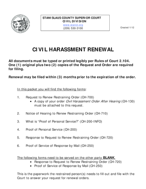 California Civil Harassment Restraining Order Renewal