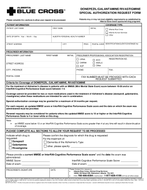 Alberta Donepezil/Galantamine/Rivastigmine Special Authorization Request Form