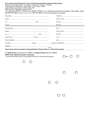 Prior Authorization Request Form for Long-Acting Injectable Atypical Antipsychotics