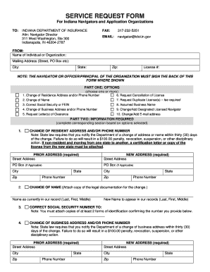 Indiana Service Request Form
