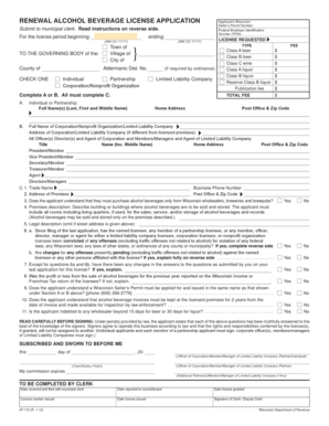 Wisconsin Alcohol Beverage License Renewal Application