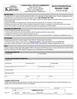 Kansas Real Estate Commission Education Request Form