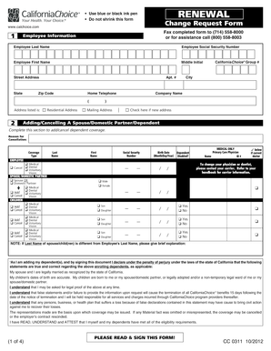 CaliforniaChoice Employee Health Plan Change Request Form