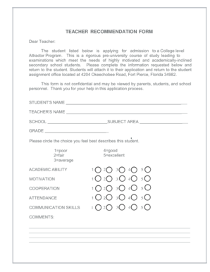 Teacher Recommendation Form