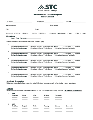 Dual Enrollment Academy Programs Senior Checklist