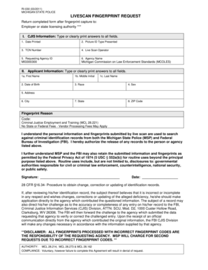 Michigan Livescan Fingerprint Request Form