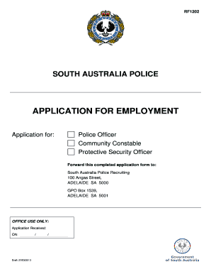 Fillable Online Application For Employment South Australia Police Careers Fax Email Print Pdffiller