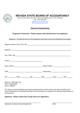 Nevada State Board of Accountancy Fingerprint Form