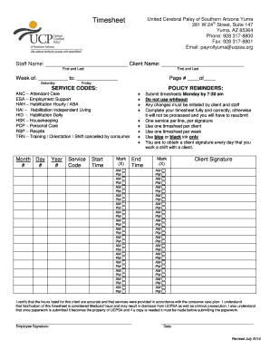 Consulting timesheet template - United Cerebral Palsy of Southern Arizona Yuma 281 W 24th Street, Suite 147 Yuma, AZ 85364 Phone: 928 3178800 Fax: 928 3178801 Email: payrollyuma ucpsa