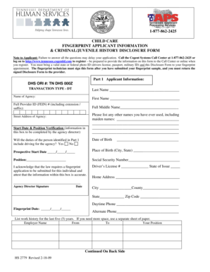 Tennessee Child Care Fingerprint Disclosure Form