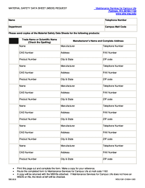 MATERIAL SAFETY DATA SHEET (MSDS) REQUEST Pullman, WA 99164 ... - ehs wsu