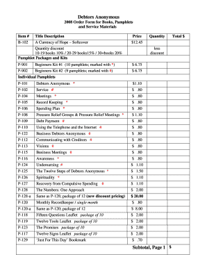 Debtors Anonymous Order Form