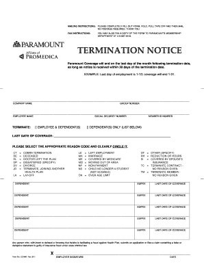 Paramount Termination Notice Form