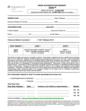 Prior Authorization Request for Zetia