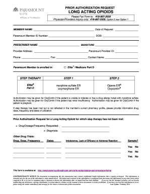 Prior Authorization Request for Long Acting Opioids