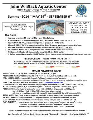 John W. Black Aquatic Center Pool Pass Registration Form