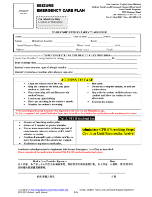 Student Emergency Care Plan