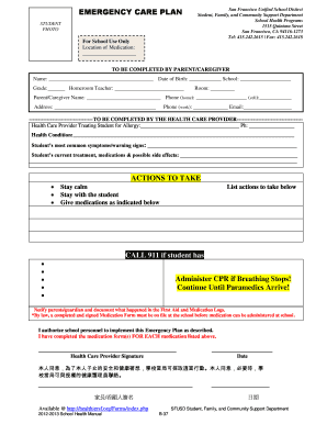 San Francisco Student Emergency Care Plan