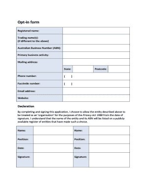 Privacy Act Organisation Opt-In Form