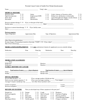 Prostate Cancer Center New Patient Questionnaire