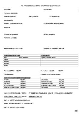 The Birches Medical Centre New Patient Questionnaire