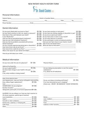 NEW PATIENT HEALTH HISTORY FORM Personal Information ...