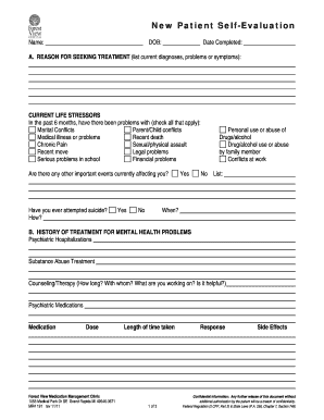 New Patient Self-Evaluation Form