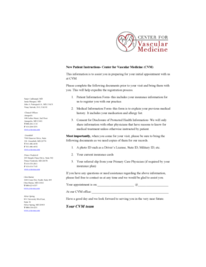 New Patient Instructions - Center for Vascular Medicine