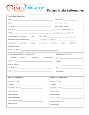 Premier Heart Care Patient Intake Form