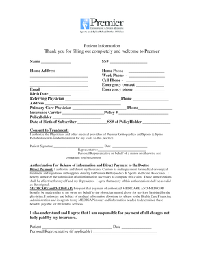 Premier Orthopaedics Patient Intake Form