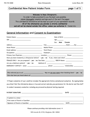 Confidential New Patient Intake Form