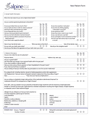 New Patient Medical and Dental Health Form