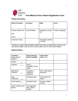 Free Medical Clinic Patient Registration Form