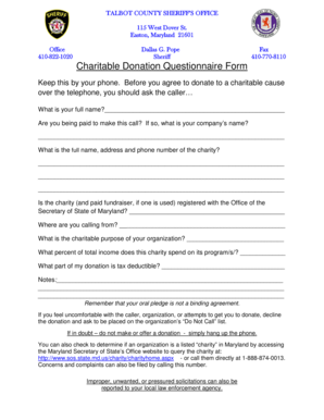 Charitable Donation Questionnaire Form