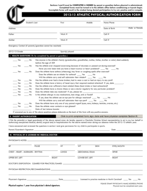 2012-13 Athletic Physical Authorization Form