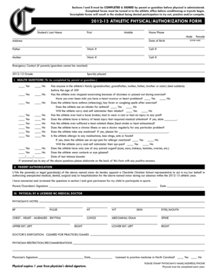 2012-13 Athletic Physical Authorization Form