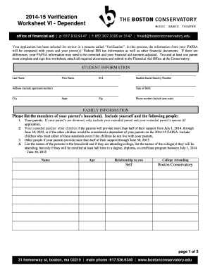 2014-15 Verification Worksheet VI - Dependent