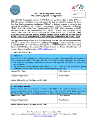 TRICARE Management Activity Data Sharing Agreement Application