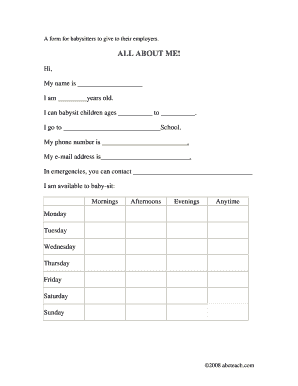 Babysitter Information Form