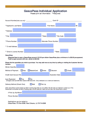 GeauxPass Individual Account Application