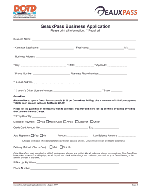 GeauxPass Business Account Application