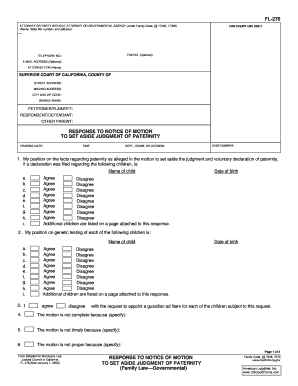 Response to Notice of Motion to Set Aside Judgment of Paternity