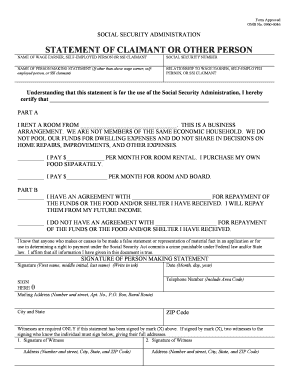 Social Security Administration Statement of Claimant