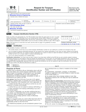 Form W-9 Request for Taxpayer Identification Number and Certification