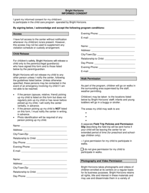 Bright Horizons Child Care Informed Consent